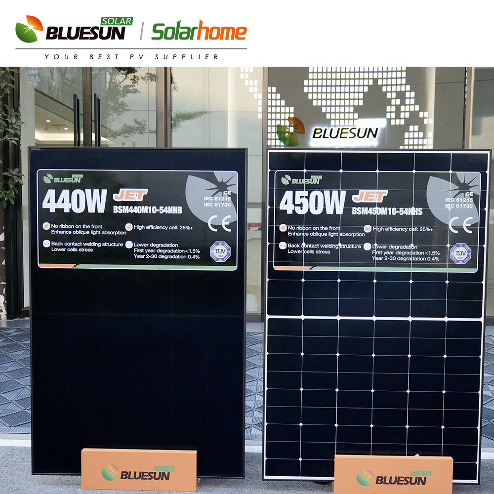 Bluesun Black Frame High Efficiency PV Solar Panel 450W,33.64V，36pcs 16200W Jet N Type Mono Clapboard Solar Panels